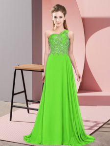 Fine Green Chiffon Side Zipper Homecoming Dress Sleeveless Floor Length Beading