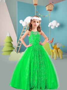 Green Sleeveless Beading Floor Length Winning Pageant Gowns