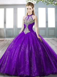 Ball Gowns Sleeveless Purple Quince Ball Gowns Sweep Train Lace Up