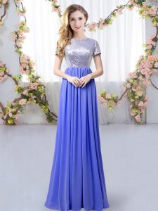 Sweet Scoop Short Sleeves Zipper Bridesmaid Dress Lavender Chiffon