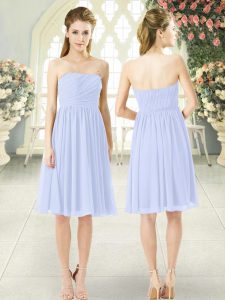 Most Popular Baby Blue Empire Ruching Prom Dresses Side Zipper Chiffon Sleeveless Knee Length