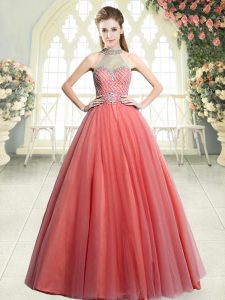 Tulle Sleeveless Floor Length Dress for Prom and Beading