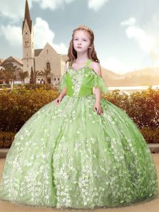 Floor Length Ball Gowns Short Sleeves Yellow Green Kids Formal Wear Lace Up