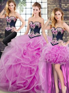 Fabulous Lilac Sleeveless Embroidery and Ruffles Lace Up 15th Birthday Dress
