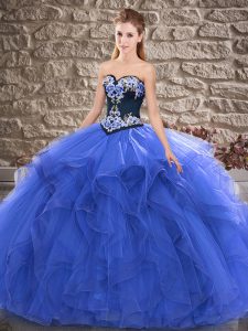 Sweet Tulle Sweetheart Sleeveless Lace Up Beading and Embroidery Sweet 16 Quinceanera Dress in Blue