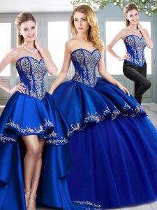 Royal Blue Lace Up Sweet 16 Quinceanera Dress Beading and Embroidery Sleeveless Sweep Train