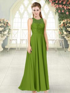 Clearance Floor Length Backless Prom Dresses Olive Green for Prom and Party with Lace