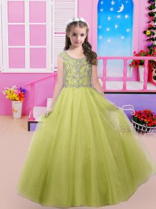 Yellow Green Scoop Lace Up Beading Little Girls Pageant Dress Sleeveless