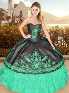 Organza Sleeveless Floor Length Quince Ball Gowns and Embroidery and Ruffled Layers