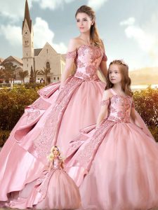 Ball Gowns Sleeveless Pink Quinceanera Dresses Sweep Train Lace Up