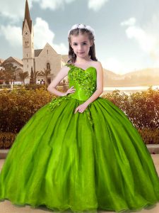 Sleeveless Lace Up Floor Length Beading and Appliques Little Girl Pageant Gowns