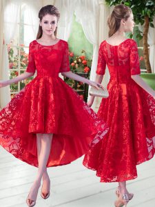 Sexy Half Sleeves High Low Prom Party Dress and Lace