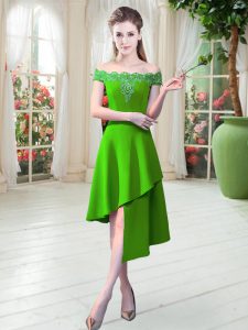 Romantic Satin Zipper Off The Shoulder Sleeveless Asymmetrical Homecoming Dress Appliques
