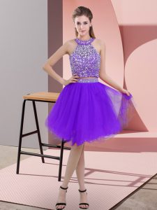 Suitable Purple Prom Dresses Prom and Party with Beading Halter Top Sleeveless Backless
