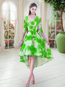 Free and Easy Green Lace Up Evening Dress Belt Half Sleeves High Low