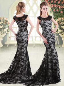 Mermaid Sleeveless Black Evening Party Dresses Sweep Train Zipper