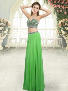 Green Chiffon Backless Prom Dresses Sleeveless Floor Length Beading