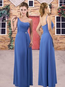 Blue Lace Up Quinceanera Court of Honor Dress Pick Ups Sleeveless Floor Length
