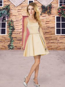 Trendy Sleeveless Satin Mini Length Zipper Dama Dress for Quinceanera in Champagne with Beading