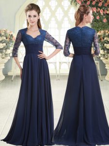 Delicate Long Sleeves Pick Ups Zipper Prom Gown with Blue Sweep Train