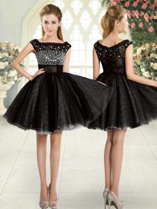 Pretty Black A-line Tulle Square Sleeveless Beading Mini Length Zipper Party Dress for Toddlers