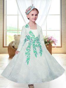 Exquisite Embroidery Flower Girl Dresses White Zipper Sleeveless Ankle Length