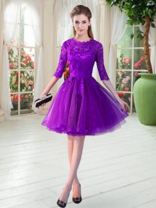 Spectacular Scalloped Half Sleeves Tulle Prom Dress Lace Zipper