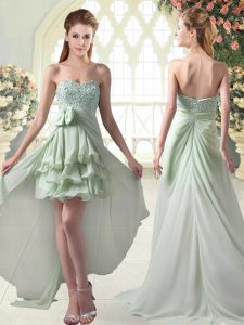 Wonderful Apple Green Sleeveless Chiffon Zipper Prom Gown for Prom and Party