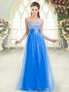 Floor Length Blue Evening Dress Sweetheart Sleeveless Lace Up
