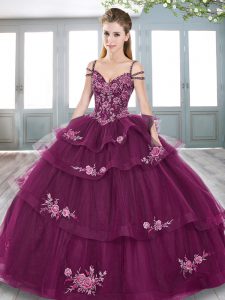 Tulle Sleeveless Floor Length Sweet 16 Quinceanera Dress and Embroidery