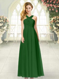 Graceful Green Sleeveless Ruching Floor Length Prom Party Dress