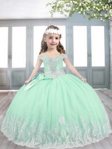 On Sale Floor Length Ball Gowns Sleeveless Apple Green Little Girl Pageant Gowns Lace Up