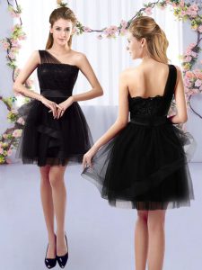 Black Wedding Guest Dresses Prom and Party and Wedding Party with Lace One Shoulder Sleeveless Side Zipper