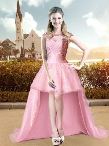 Cap Sleeves Beading and Appliques Lace Up Prom Gown