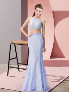 Sophisticated Floor Length Two Pieces Sleeveless Baby Blue Backless