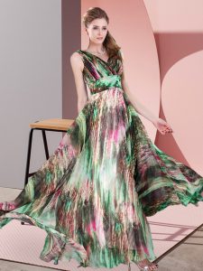Multi-color V-neck Lace Up Pattern Sleeveless