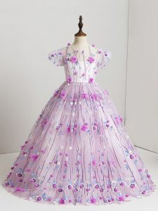 Short Sleeves Hand Made Flower Zipper Little Girls Pageant Gowns