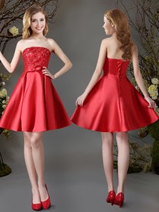 Sweet Mini Length A-line Sleeveless Red Damas Dress Lace Up