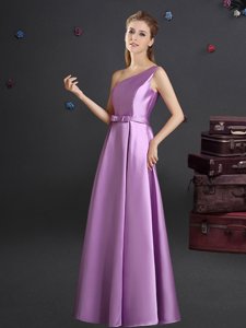 Nice One Shoulder Elastic Woven Satin Sleeveless Floor Length Quinceanera Court of Honor Dress and Bowknot