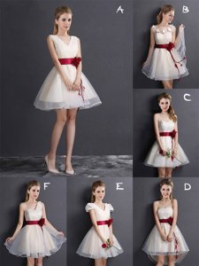 Glamorous Mini Length Champagne Bridesmaid Dresses V-neck Sleeveless Lace Up