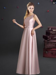Best Selling Elastic Woven Satin One Shoulder Sleeveless Zipper Bowknot Vestidos de Damas in Pink