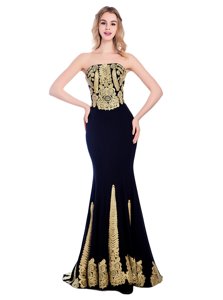 Classical Mermaid Black Sleeveless Satin Sweep Train Zipper Prom Dress for Prom and Party