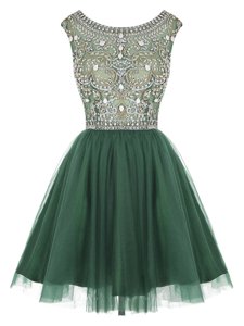 Extravagant A-line Club Wear Peacock Green Scoop Tulle Sleeveless Mini Length Zipper