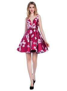 Inexpensive Multi-color V-neck Backless Pattern Cocktail Dress Sleeveless