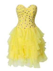Trendy Sleeveless Zipper Mini Length Beading and Ruffled Layers Cocktail Dresses
