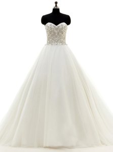 Charming White Sleeveless With Train Beading Clasp Handle Wedding Gowns