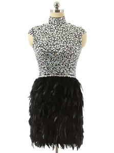 Chiffon High-neck Cap Sleeves Zipper Beading Cocktail Dresses in Black