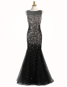 Affordable Mermaid Black Bateau Neckline Beading Winning Pageant Gowns Sleeveless Zipper