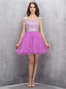 Enchanting A-line Cocktail Dress Lilac Scoop Tulle Sleeveless Mini Length Zipper