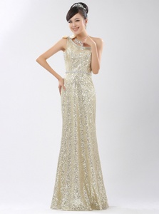 Lovely Champagne Zipper One Shoulder Sequins Womens Evening Dresses Sequined Sleeveless